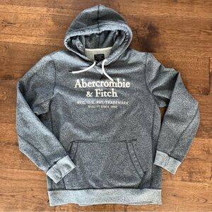 Vintage Abercrombie & Fitch Heathered Grey Drawstring Hoodie Sweatshirt Y2K M